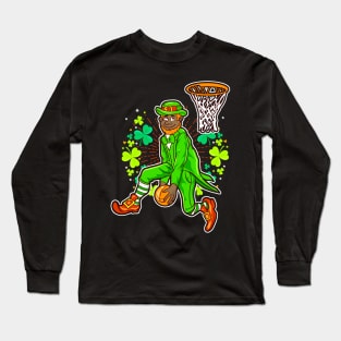 African American Black Leprechaun Basketball St Patrick's Day Long Sleeve T-Shirt